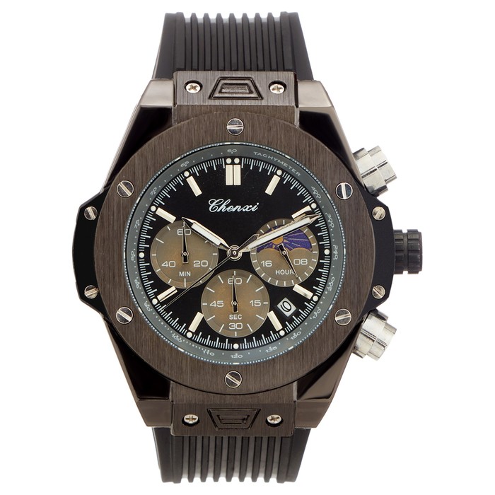 Часы наручные мужские, календарь, хронограф, светящиеся, d=4.2 см, ремешок l-24 см, 3 ATM